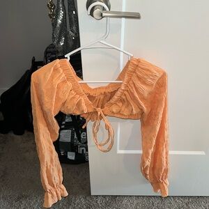 SHEIN orange long sleeve tie front top